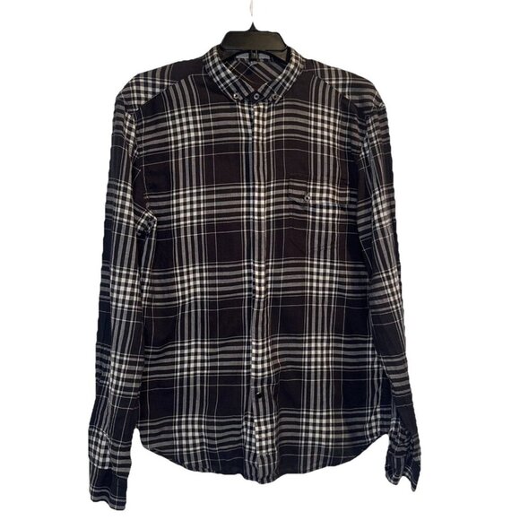 7 For All Mankind Men's Plaid Casual Button Up Long Sleeve Hidden Placket Sz M - Picture 1 of 13
